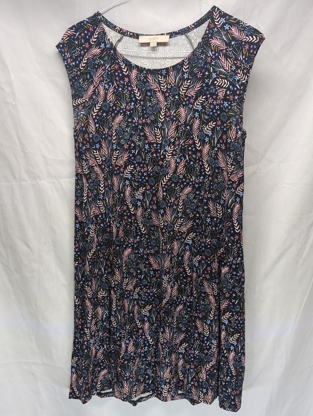 LOFT Navy Floral Sleeveless Shift Dress